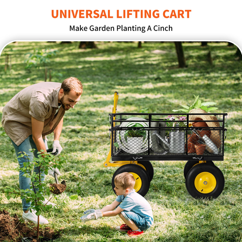 VEVOR Steel Garden Cart, Heavy Duty 1400 lbs, με αφαιρούμενες πλευρές πλέγματος για μετατροπή σε επίπεδη επιφάνεια, μεταλλικό βαγόνι με λαβή 2 σε 1 και 15 σε ελαστικά, ιδανικό για κήπο, αγρόκτημα, αυλή