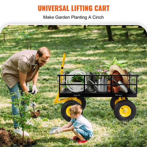 VEVOR Steel Garden Cart, Heavy Duty 1200 lbs, με αφαιρούμενες πλευρές πλέγματος για μετατροπή σε επίπεδη επιφάνεια, μεταλλικό βαγόνι με λαβή 2 σε 1 και 13 σε ελαστικά, ιδανικό για κήπο, αγρόκτημα, αυλή