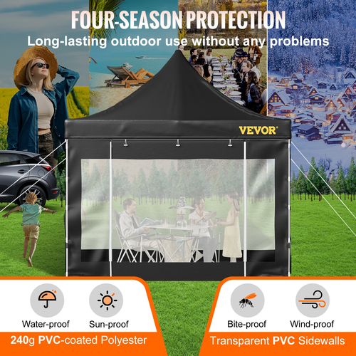 VEVOR 10 x 10 FT Pop Up Σκηνή με κουβούκλιο, Τέντα κιόσκι εξωτερικού χώρου με αποσπώμενα πλευρικά τοιχώματα και τσάντα με τροχούς, αδιάβροχο στιγμιαίο καταφύγιο κιόσκι για πάρτι, κήπο, αυλή, μαύρο