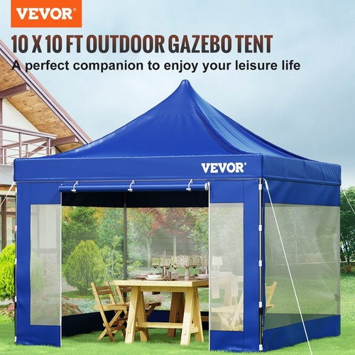 Σκηνή με κουβούκλιο VEVOR 10 x 10 FT, Τέντα κιόσκι εξωτερικής βεράντας με αφαιρούμενα πλευρικά τοιχώματα και τσάντα με τροχούς, αδιάβροχο στιγμιαίο στιγμιαίο καταφύγιο κιόσκι για πάρτι, κήπο, αυλή, μπλε