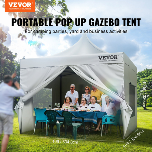 VEVOR Pop Up Σκηνή με κουβούκλιο Εξωτερική σκηνή κιόσκι 10x10FT με πλαϊνά τοιχώματα &amp; λευκή τσάντα