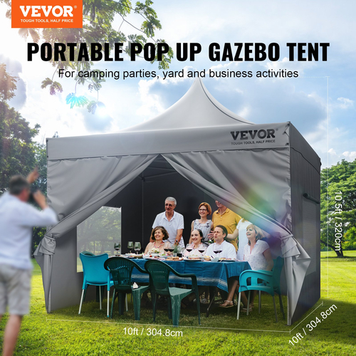 VEVOR Pop Up Σκηνή με κουβούκλιο Εξωτερική σκηνή κιόσκι 10x10FT με πλευρικά τοιχώματα σκούρο γκρι