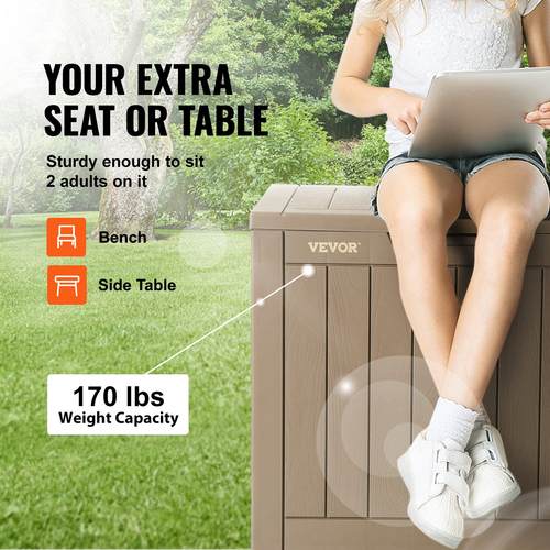 VEVOR Deck Box, 31 Gallon Outdoor Storage Box, 22,1&quot; x 17,1&quot; x 20,9&quot; , Αδιάβροχο PP Deckbox με λουκέτο από κράμα αλουμινίου, για έπιπλα βεράντας, παιχνίδια πισίνας, εργαλεία κήπου, μαξιλάρια εξωτερικού χώρου, γκρι