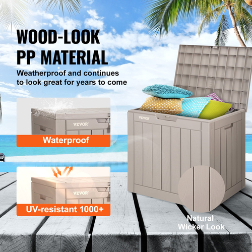 VEVOR Deck Box, 31 Gallon Outdoor Storage Box, 22,1&quot; x 17,1&quot; x 20,9&quot; , Αδιάβροχο PP Deckbox με λουκέτο από κράμα αλουμινίου, για έπιπλα βεράντας, παιχνίδια πισίνας, εργαλεία κήπου, μαξιλάρια εξωτερικού χώρου, γκρι
