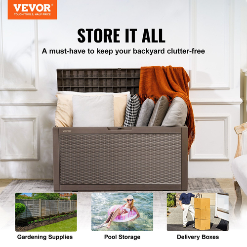 VEVOR Deck Box, 100 Gallon Outdoor Storage Box, 48,0&quot; x 21,5&quot; x 24,5&quot;, Αδιάβροχο PP Deckbox με λουκέτο από κράμα αλουμινίου, για έπιπλα βεράντας, παιχνίδια πισίνας, εργαλεία κήπου, μαξιλάρια εξωτερικού χώρου, γκρι