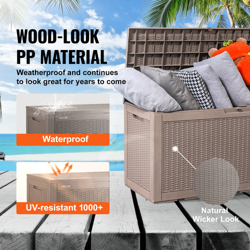 VEVOR Deck Box, 100 Gallon Outdoor Storage Box, 48,0&quot; x 21,5&quot; x 24,5&quot;, Αδιάβροχο PP Deckbox με λουκέτο από κράμα αλουμινίου, για έπιπλα βεράντας, παιχνίδια πισίνας, εργαλεία κήπου, μαξιλάρια εξωτερικού χώρου, γκρι