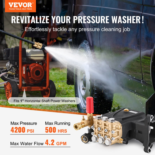 VEVOR αντλία πλύσης πίεσης 1&quot; Shaft Horizontal Triplex Plunger 4200 PSI 4,2GPM