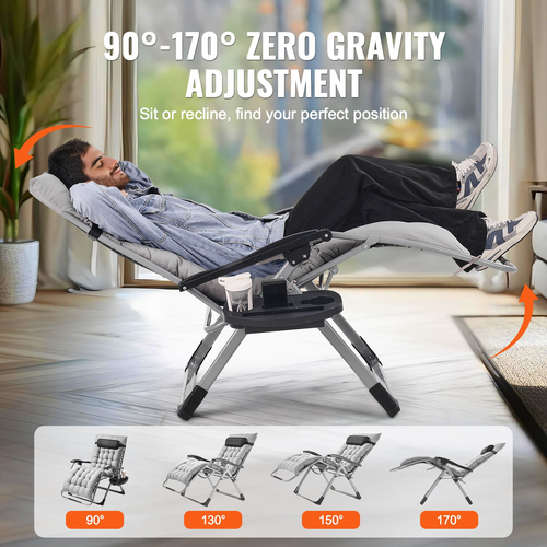 VEVOR Zero Gravity Chair 33&quot; Zero Gravity Recliner Lounge Chair Indoor &amp; Outdoor