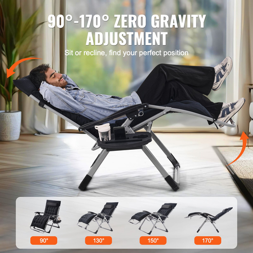 VEVOR Zero Gravity Chair 33&quot; Zero Gravity Recliner Lounge Chair Indoor &amp; Outdoor