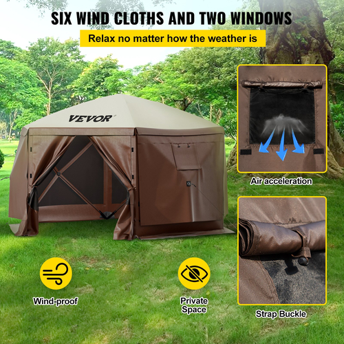 Σκηνή με οθόνη VEVOR Gazebo, 10 x 10 πόδια, 6 όψεων αναδυόμενη σκηνή με κουβούκλιο για κάμπινγκ με δίχτυα παράθυρα, φορητή τσάντα μεταφοράς, στάχτες εδάφους, σκηνές μεγάλης σκιάς για υπαίθριο κάμπινγκ, γκαζόν και αυλή