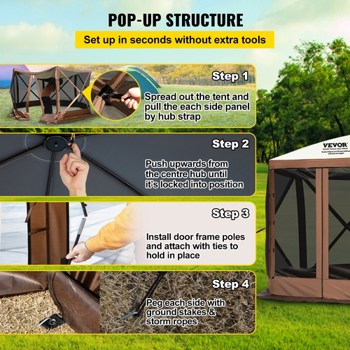VEVOR Pop-up Camping Gazebo Camping Canopy Shelter 6 όψεων 12&#039; x 12&#039; Sun Shade