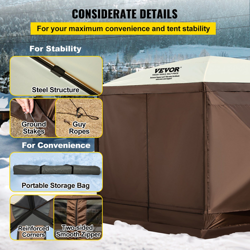 VEVOR Pop-up Camping Gazebo Camping Canopy Shelter 6 όψεων 12&#039; x 12&#039; Sun Shade