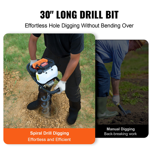 VEVOR Gas Post Hole Digger 52CC 1450W με τρυπάνια 6” &amp; 10” &amp; 3 ράβδο προέκτασης