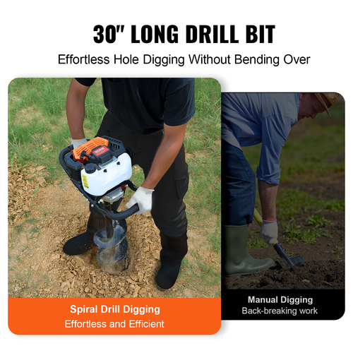 VEVOR Gas Post Hole Digger 52CC 1450W με τρυπάνια 8” &amp; 1 ράβδο επέκτασης