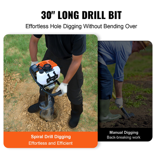 VEVOR Gas Post Hole Digger 63CC 2400W με τρυπάνια 8” &amp; 1 ράβδο επέκτασης