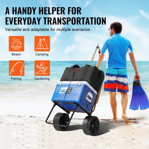 VEVOR Beach Dolly με μεγάλους τροχούς για άμμο, 15,4&quot; x 15,7&quot; Κατάστρωμα φορτίου, με 10&quot; PE συμπαγείς τροχούς, 69LBS χωρητικότητα φόρτωσης Πτυσσόμενο καρότσι άμμου, βαρέως τύπου καρότσι για πικνίκ, κάμπινγκ, ψάρεμα, παραλία, κηπουρική