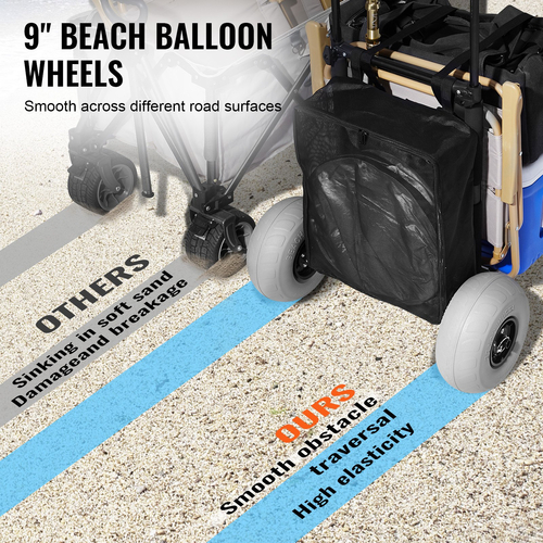VEVOR Beach Dolly με μεγάλους τροχούς για άμμο, 20,1&quot; x 14,6&quot; Κατάστρωμα φορτίου, με 9&quot; ρόδες με μπαλόνι, 165LBS ​​χωρητικότητα φόρτωσης πτυσσόμενο καρότσι άμμου &amp; 27,2&quot; έως 44,9&quot; ρυθμιζόμενο ύψος, βαρέως τύπου καρότσι παραλίας