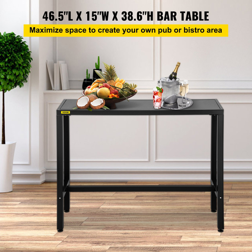 Τραπέζι μπαρ VEVOR εξωτερικού χώρου, 46,5 \&quot; L x 15 \&quot; Π x 38,6\&quot; Υ, Στενό Ορθογώνιο Ύψος Pub Station, Στιβαρό Μεταλλικό Πλαίσιο Ψηλός Πάγκος με Ρυθμιζόμενα Πόδια, για Αίθριο, Μπαλκόνι, Τραπεζαρία, Μπιστρό, Κήπος, Bl