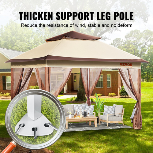 Κιόσκι VEVOR Patio, 11 x 11 FT Pop up κιόσκι για 8-10 άτομα, με κουνουπιέρα, μεταλλικό σκελετό και ύφασμα Oxford 250D με επίστρωση PU, υπαίθριο στέγαστρο για αυλή, γκαζόν, κήπο, κατάστρωμα