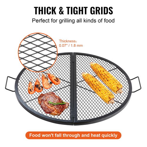 Σχάρα ψησταριάς VEVOR X-Marks Fire Pit Grill, Αναδιπλούμενη στρογγυλή σχάρα μαγειρέματος, Heavy Duty Steel Campfire Grill Grill with Handle and Support X Wire, Φορητά μαγειρικά σκεύη Camping για εξωτερικό πάρτι, 36 ιντσών μαύρο