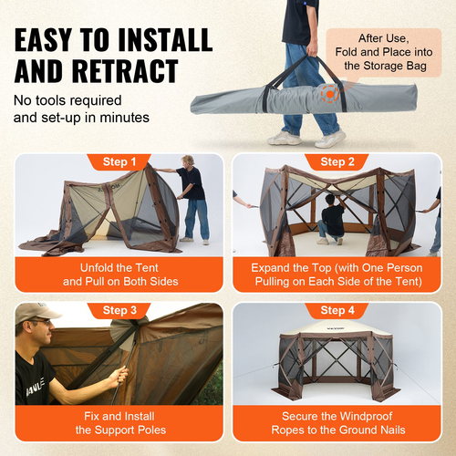 VEVOR Pop-up Gazebo Tent Pop-Up Screen Σκηνή 6 όψεων με κουβούκλιο Καφέ καταφύγιο για τον ήλιο