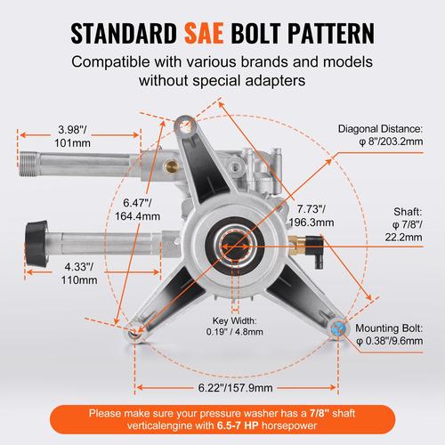 Αντλία VEVOR Pressure Washer 7/8&quot; Shaft Vertical 3100 PSI 2.5GPM με 5 ακροφύσια