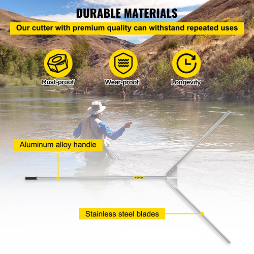 VEVOR Aquatic Weed Cutter, 30&quot; Cutting Path Water Grass Cutter, Stainless Steel Blades Lake Weed Cutter, Weed Rake με 33 πόδια σχοινί, καλύμματα λεπίδων και λαβή από κράμα αλουμινίου για παραλία, λίμνη και λίμνη