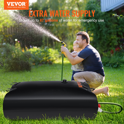 VEVOR Water Tank Bladder, 87 Gallon Μεγάλης χωρητικότητας, PVC πτυσσόμενη κύστη νερού που περιλαμβάνει καρφιά και κιτ υπερχείλισης, φορητή κύστη αποθήκευσης νερού για Garden Water Catcher, Μαύρο