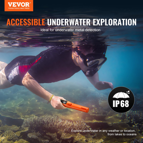 VEVOR Ανιχνευτής μετάλλων Pinpointer IP68 Αδιάβροχη ράβδος χειρός ανιχνευτή με LCD