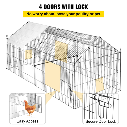 VEVOR Chicken Coop, 87&quot; x 41,7&quot; x 41&quot;, Rabbit Run Enclosure Stand με αδιάβροχο και αντιηλιακό κάλυμμα για εξωτερικούς χώρους, εσωτερικούς χώρους, αυλή και φάρμα, μεταλλικό κλουβί για παρκοκρέβατο κατοικίδιων για μικρά ζώα, πάπια, κότα