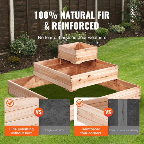 VEVOR Raised Garden Bed, 3,7 x 3,7 x 1,7 ft Ξύλινο κουτί φυτευτήρων, κουτιά φύτευσης εξωτερικού χώρου με ανοιχτή βάση, για καλλιέργεια λουλουδιών/λαχανικών/βοτάνων στην πίσω αυλή/κήπο/αίθριο/μπαλκόνι, Burlywood