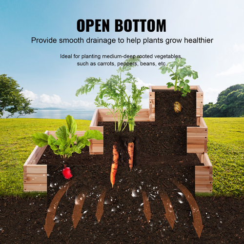 VEVOR Raised Garden Bed, 3,7 x 3,7 x 1,7 ft Ξύλινο κουτί φυτευτήρων, κουτιά φύτευσης εξωτερικού χώρου με ανοιχτή βάση, για καλλιέργεια λουλουδιών/λαχανικών/βοτάνων στην πίσω αυλή/κήπο/αίθριο/μπαλκόνι, Burlywood