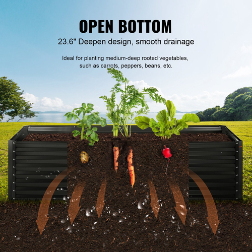 VEVOR Raised Garden Bed, 94,5 x 47,2 x 23,6 ιντσών Γαλβανισμένο μεταλλικό κουτί φυτευτή, κουτιά φύτευσης εξωτερικού χώρου με ανοιχτή βάση, για καλλιέργεια λουλουδιών/λαχανικών/βοτάνων στην πίσω αυλή/κήπο/αυλή/μπαλκόνι, σκούρο γκρι