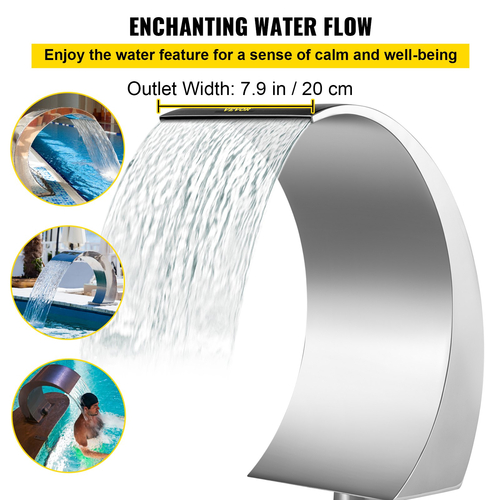 VEVOR Pool Waterfall Fountain Σιντριβάνι από ανοξείδωτο ατσάλι 15,4 \&quot; x 7,9 \&quot; x 1,5\&quot; Ασημένια σιντριβάνια πισίνας για εξωτερικές πισίνες Κήπος Εξωτερικοί καταρράκτες Sheer Descent Pond Water Χαρακτηριστικό γνώρισμα νερού