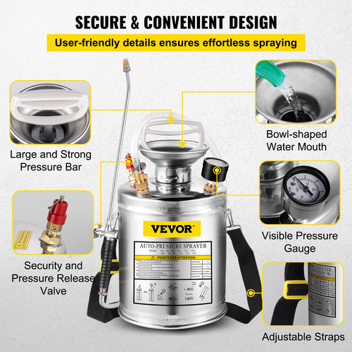 VEVOR Ανοξείδωτος Χάλυβας Ψεκαστήρας 4L Οικιακός Ψεκαστήρας Κηπουρικής και Καθαρισμού Δαπέδου, Κατάλληλος για τις Τρέχουσες Υπηρεσίες της Βιομηχανίας, της Γεωργίας, του Εμπορίου, της Ιατρικής και άλλων Βιομηχανιών