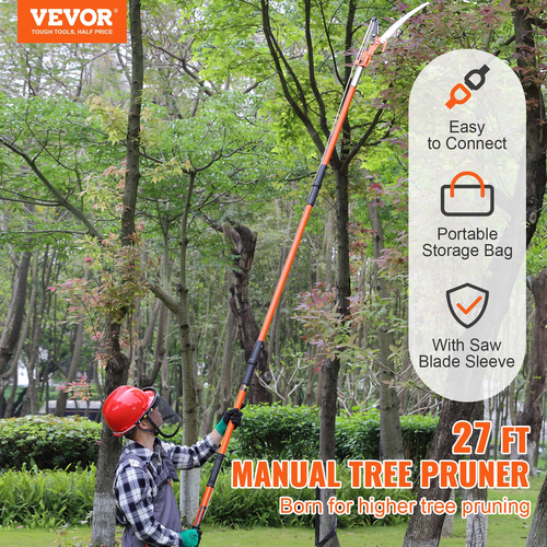 VEVOR Εγχειρίδιο κοντάρι πριόνι, 7,3-27 ft επεκτάσιμο κλαδευτήρι δέντρων, κοφτερή ατσάλινη λεπίδα και ψαλίδι ψηλά κλαδιά κοπής, κλαδιά κλαδιών με ελαφριές λαβές από 8 υαλοβάμβακα, για κλάδεμα φοίνικων και θάμνων