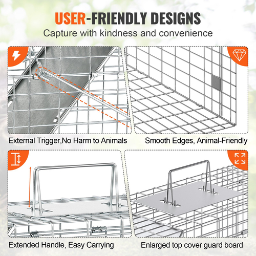 VEVOR Live Animal Cage Trap, 31&quot; x 10&quot; x 12&quot; Humane Cat Trap Γαλβανισμένο Σίδερο, Πτυσσόμενη Παγίδα Ζώων με Λαβή για κουνέλια, αδέσποτες γάτες, σκίουρους, ρακούν, αγριόχοιρους και οπόσουμ