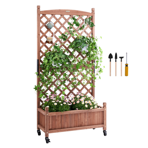 VEVOR Υπερυψωμένο Κρεβάτι Κήπου με Καφασωτό, 30&quot; x 13&quot; x 61,4&quot; Υπαίθριες υπερυψωμένες Ξυλοζαρευτές με οπές αποστράγγισης, Ελεύθερη στάθμη πέργκολα φυτευτής για αμπέλια αναρριχητικά φυτά Λουλούδια σε κήπο, βεράντα, μπαλκόνι