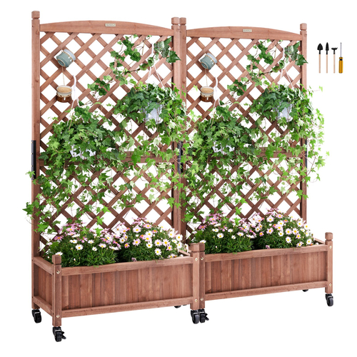 VEVOR 2PCS Υπερυψωμένο κρεβάτι κήπου με καφασωτό, 60&quot;x13&quot;x61,4&quot; Υπαίθριες υπερυψωμένες Ξυλοζαρίνες με οπές αποστράγγισης, Ελεύθερη στάθμη πέργκολα φυτευτή κουτί για αμπέλια αναρριχώμενα φυτά Λουλούδια σε κήπο, βεράντα, μπαλκόνι