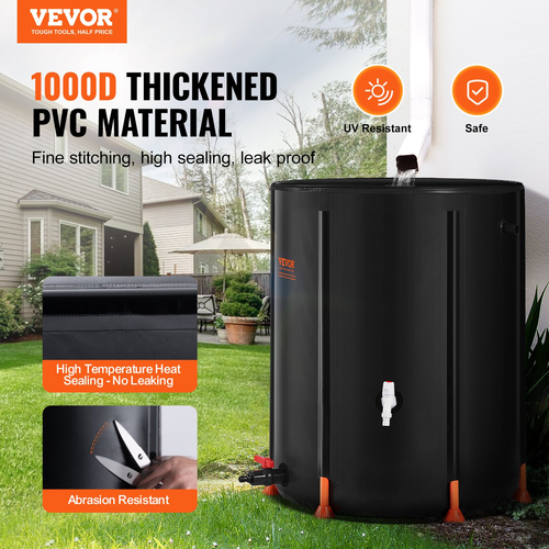 VEVOR Πτυσσόμενο Rain Barrel 100 Gal Rain Catcher με Spigots και κιτ υπερχείλισης