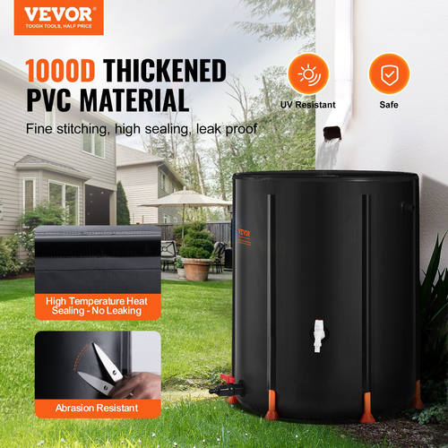 VEVOR Πτυσσόμενο Rain Barrel 53 Gal Rain Catcher με Spigots και κιτ υπερχείλισης