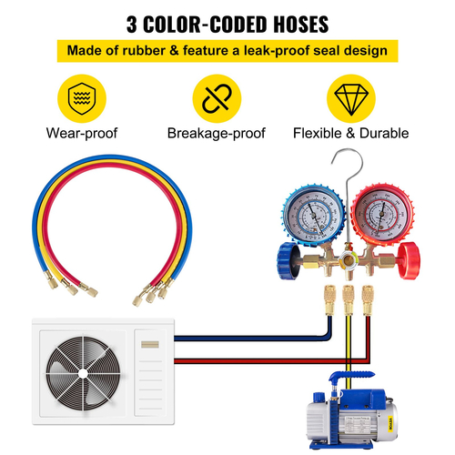 VEVOR 4CFM 1/4HP Αντλία κενού αέρα Ψύξη HVAC Σετ μετρητή πολλαπλής AC R134a Kit