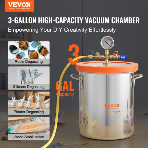 VEVOR Vacuum Chamber Tempered Glass Lid Vacuum 3 Gal Degassing Chamber Silicone