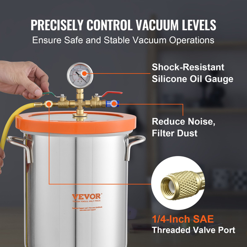 VEVOR Vacuum Chamber Tempered Glass Lid Vacuum 3 Gal Degassing Chamber Silicone