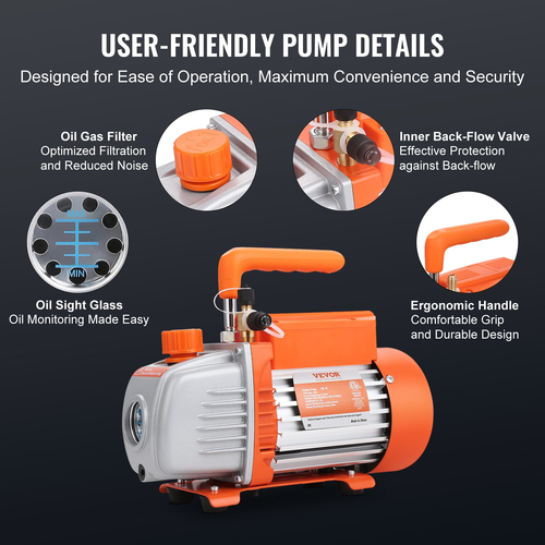 VEVOR 1/5 HP 3,5 CFM AC σετ αντλίας κενού και μετρητή, Περιστροφικό πτερύγιο HVAC Air Pump A/C Σετ μετρητή πολλαπλής σκούπας, με τσάντα μεταφοράς εύκαμπτων σωλήνων τριών χρωμάτων, Ισχύει για R134a, R410a