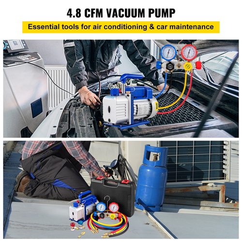 VEVOR AC Vacuum Pump Manifold Gauge Set 4.8 CFM 5PA HVAC Pump Vacuum with Box