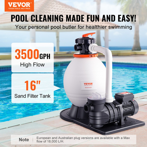 Vevor Sand Filter Pump Above Ground 1,14hp 850w Power 16-inch Sand Filter Tank 18000 L/h Ρυθμός ροής 18000 L/h Σύστημα Αντλίας Πισίνας &amp; Φίλτρα Combo Σετ με βαλβίδα πολλαπλών θυρών 6 κατευθύνσεων και καλάθι φίλτρου, για οικιακές και εμπορικές πισίνες