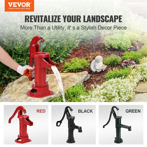 Αντλία VEVOR Antique Well Hand Pitcher Pump, Μέγιστη ανύψωση 25 ποδιών, Χειροκίνητη αντλία νερού από χυτοσίδηρο με εργονομική λαβή G1-5/8&quot; Εύκολη εγκατάσταση, ντεμοντέ για υπαίθρια αυλή στο σπίτι, κήπο με λιμνούλα, κόκκινο