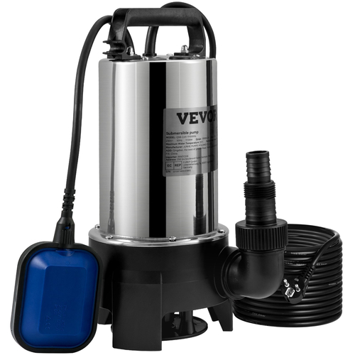 Υποβρύχια αντλία νερού VEVOR, 1100W 20000L/H, με καλώδιο 10 m και αυτόματο συνδεδεμένο διακόπτη πλωτήρα, φορητός ανοξείδωτος χάλυβας για βρώμικα ή καθαρά, πλημμύρες αποχέτευσης, άδειες λίμνες κήπων, πισίνες, υδρομασάζ