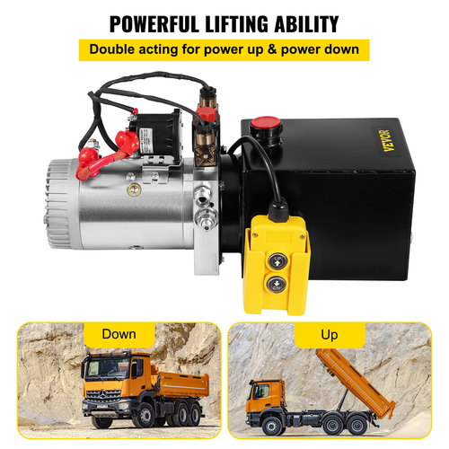 VEVOR Hydraulic Pump 12V DC Μονάδα υδραυλικής ισχύος διπλής δράσης 4L Steel Tank Hydraulic Pump Μονάδα ισχύος για Dump Trailer Car Lifting